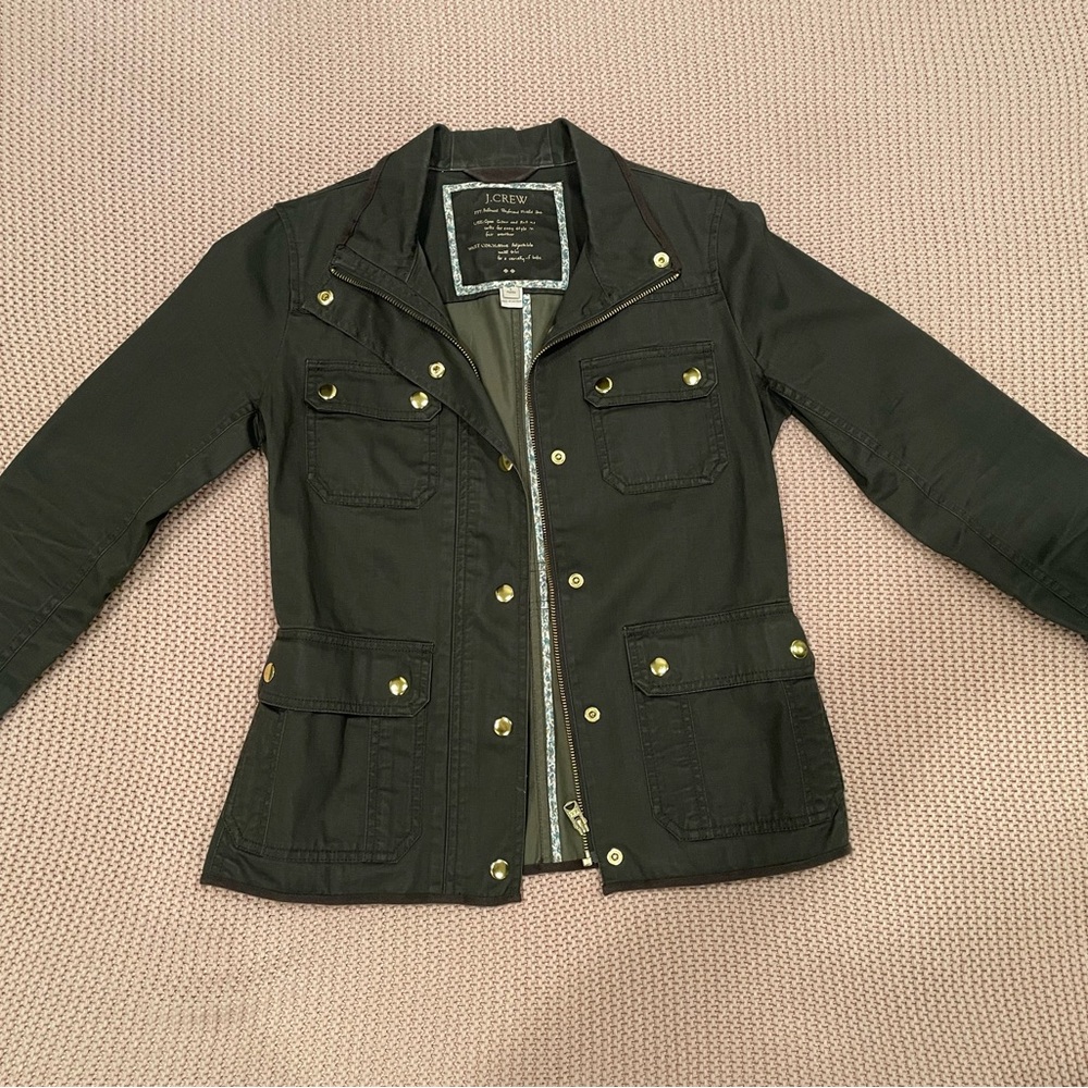 J. Crew Olive Green Utility Jacket with Gold-Tone Hardware